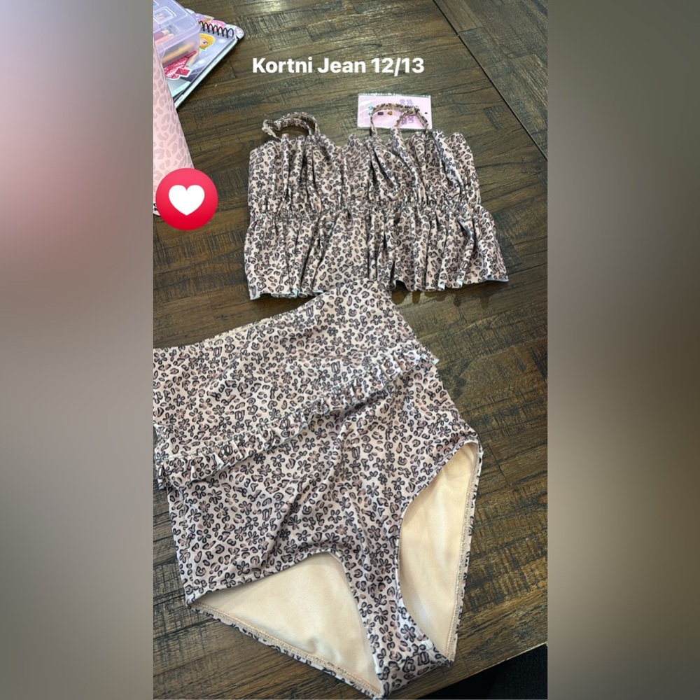 Kortni Jeane Kids Leopard Ruffle Two-Piece Bikini in Beige and Brown